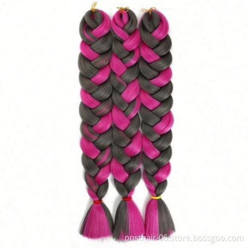 MYZYR 41Inches Synthetic Braid Ombre Braiding Hair Jumbo Braids Crochet Hair Extention Rose red Pink Light Purple Fiber 165g